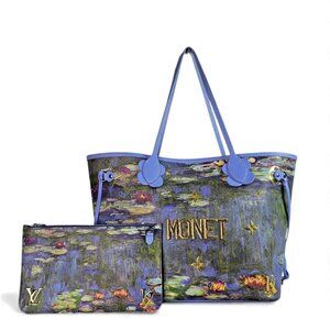 LOUIS VUITTON Neverfull MM Monet Masters Collection Tote + Pouch Bag Jeff Koons